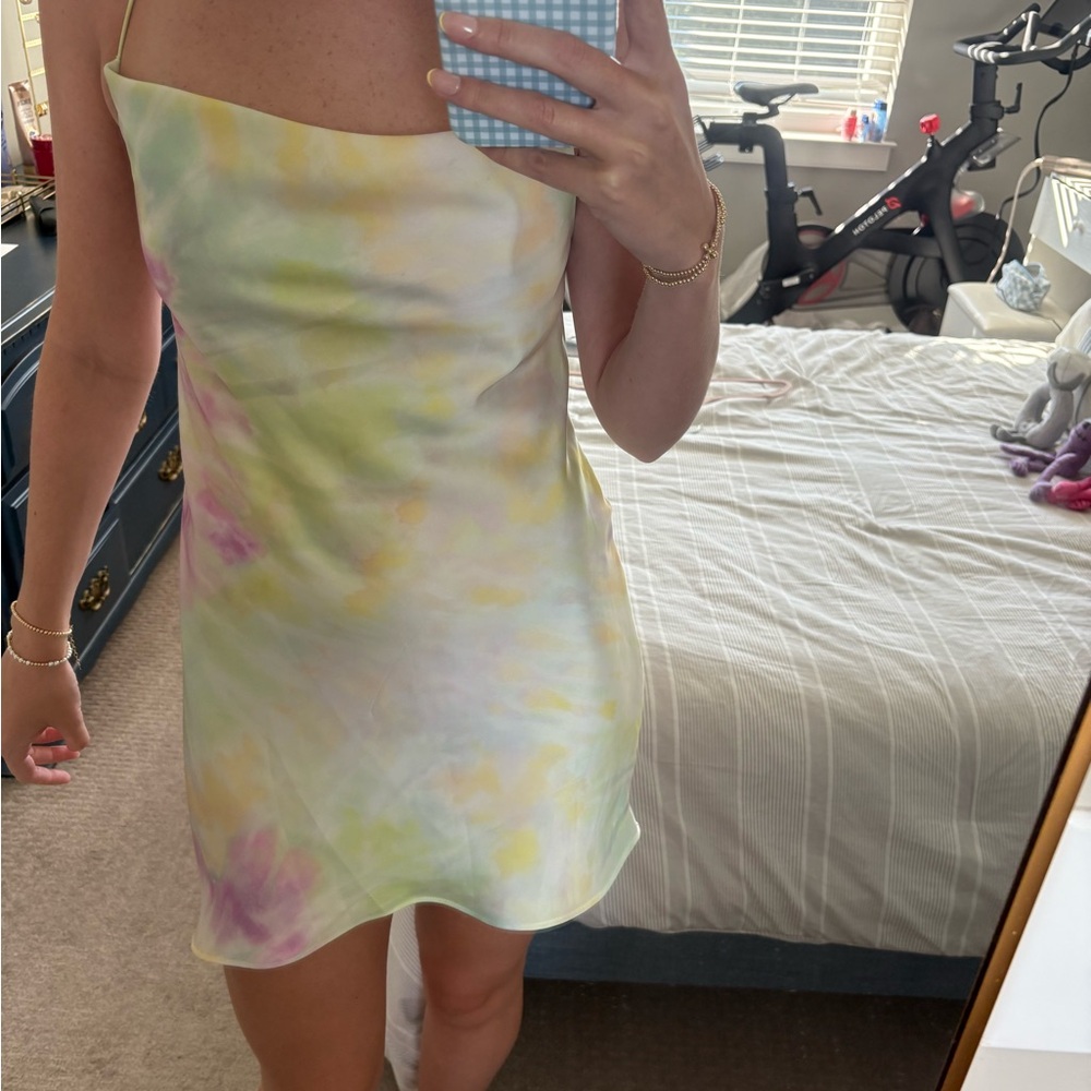 Zara Pastel Tie-Dye Mini Dress in Yellow, Pink, Green